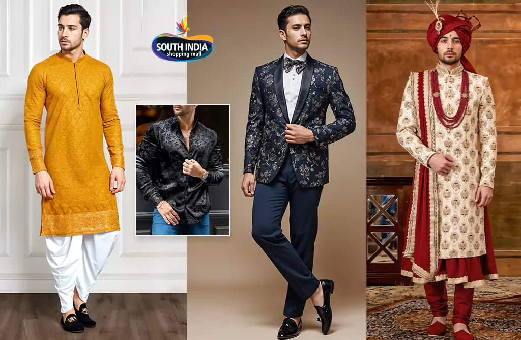 Collection of Men's Ethnic Wear – Kurtas, Sherwanis, and Suits in a gallery layout