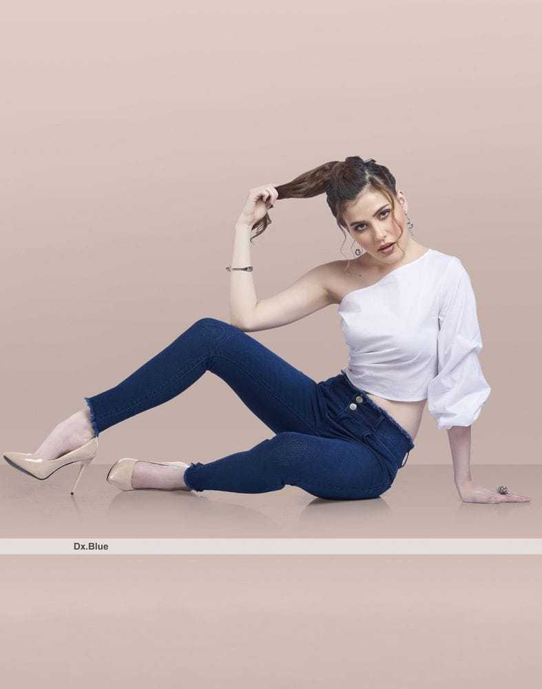 Collection of Focus Mid Rise Stretchable Women Dark Blue Jeans in a gallery layout