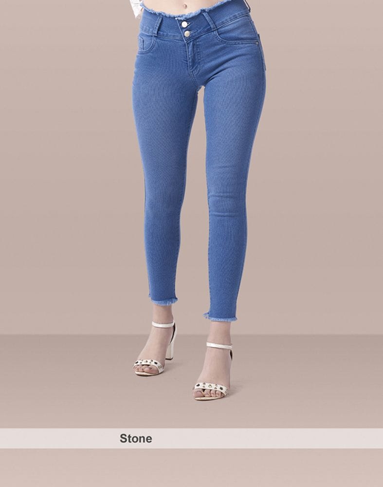 Collection of Focus Mid Rise Stretchable Women Stone Blue Jeans in a gallery layout