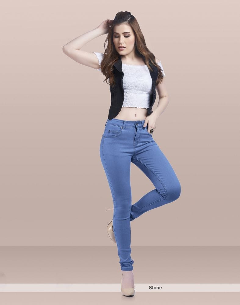 Collection of Focus Low Waist Comfort Stretchable Women Stone Blue Jeans in a gallery layout