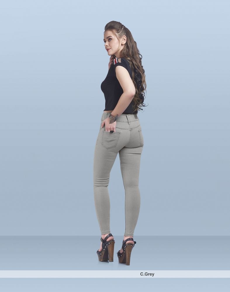 Collection of Focus mid rise super skinny grey colour Jeans in a gallery layout