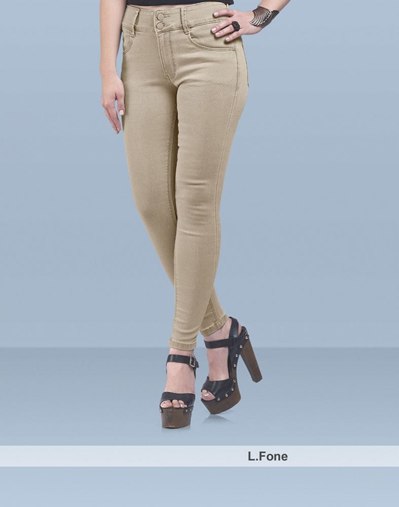 Collection of Focus mid rise super skinny beige colour Jeans in a gallery layout