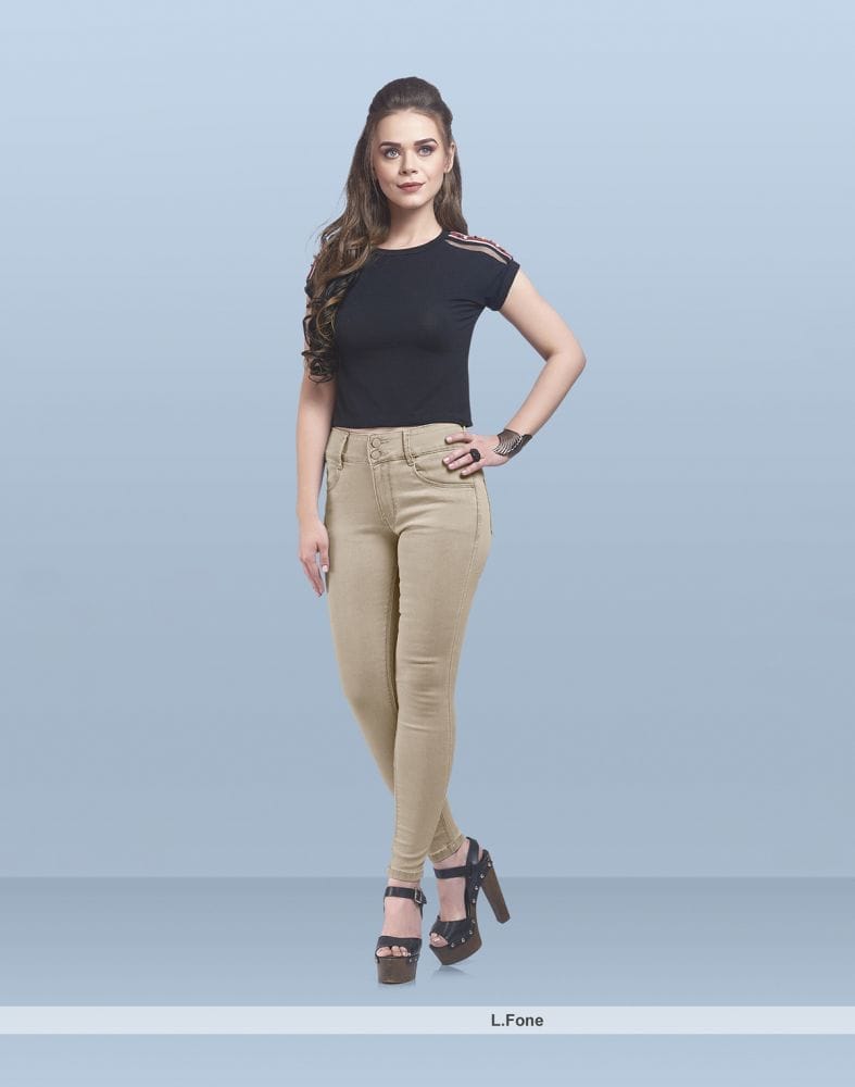 Collection of Focus mid rise super skinny beige colour Jeans in a gallery layout