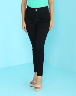 Collection of Focus Low Waist Comfort Stretchable Women Black Jeans in a gallery layout