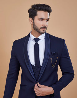 Collection of Royal Blue Imported Fabric 5 Pc Tuxido Designer Suit in a gallery layout