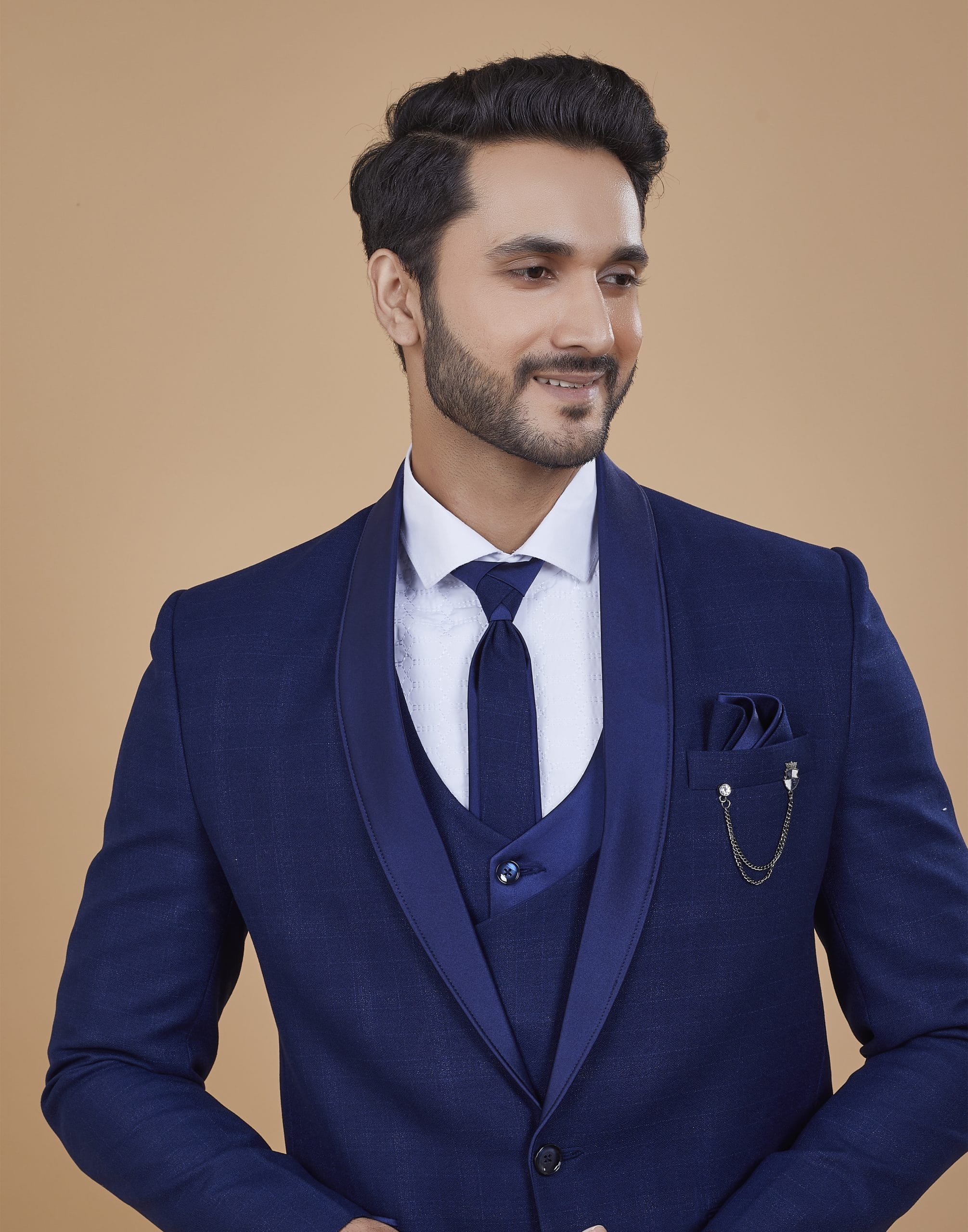 Collection of Elegant Blue Coloured Imported Fabric 5 Pc Designer Suit in a gallery layout