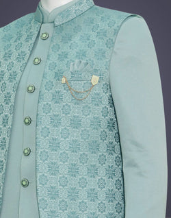 Collection of Pista Green Woven Bandhgala Suit in Jacquard with Unstitched Trouser in a gallery layout