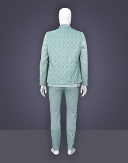 Collection of Pista Green Woven Bandhgala Suit in Jacquard with Unstitched Trouser in a gallery layout