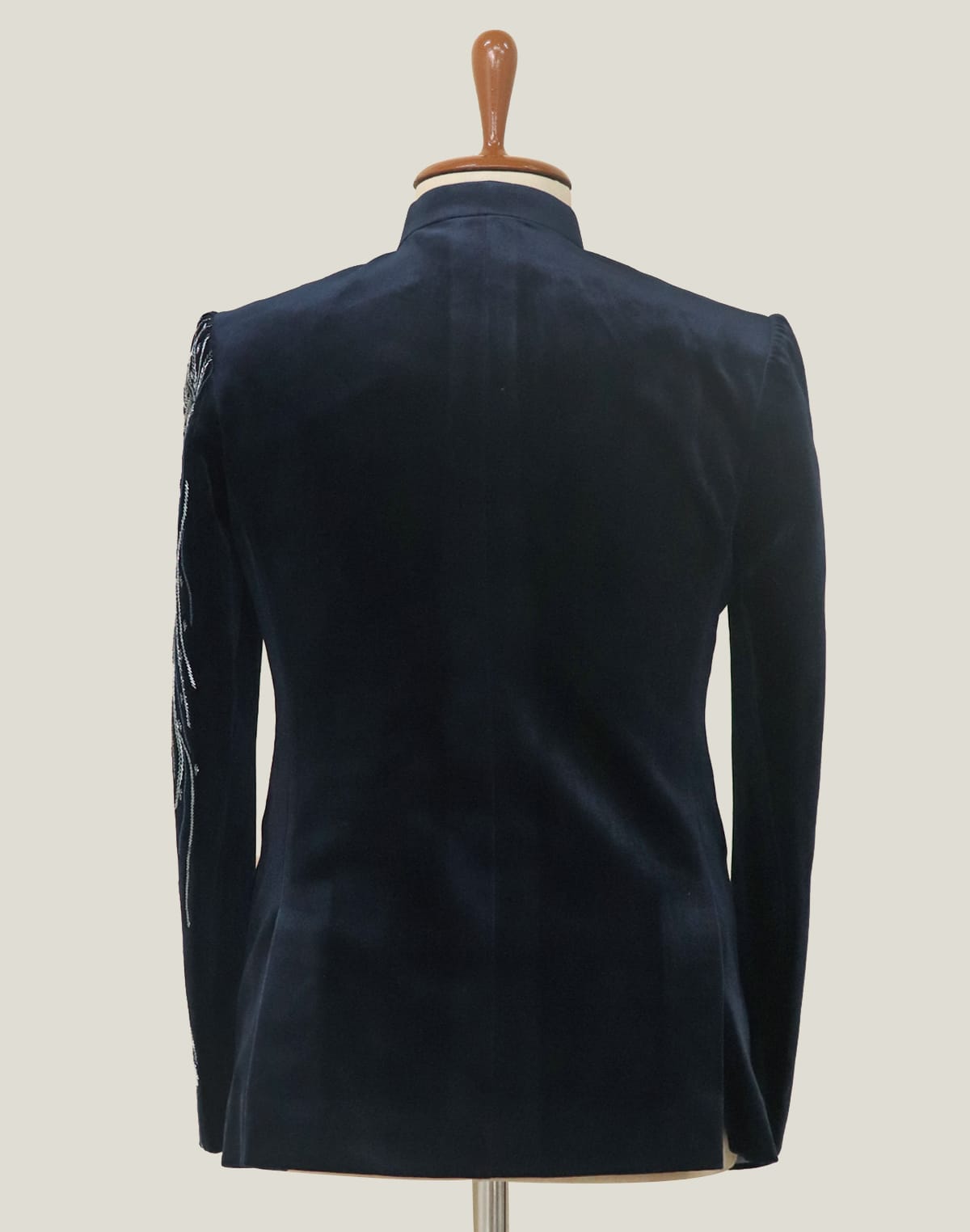 Classic Blue Velvet Cutdana work Bandhgala Suit