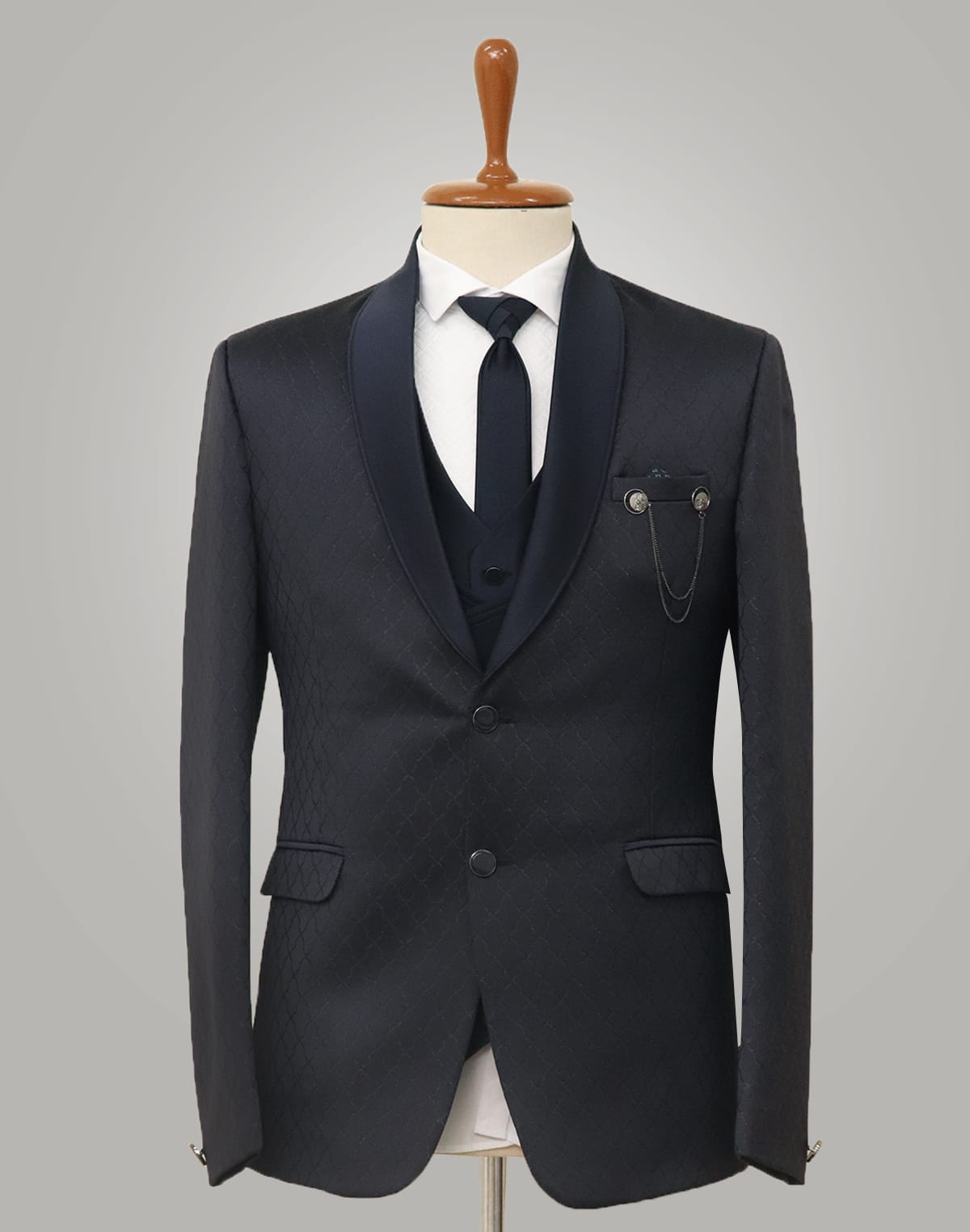 Navy Blue Jacquard Party Wear Designer Suit