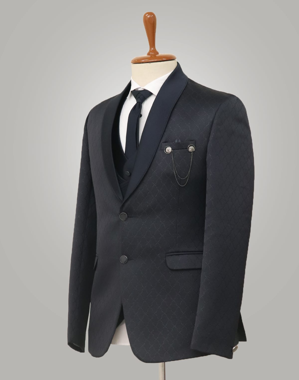 Navy Blue Jacquard Party Wear Designer Suit