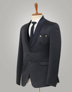 Collection of Navy Blue Jacquard Party Wear Designer Suit in a gallery layout