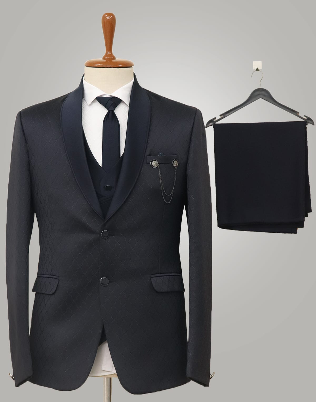 Navy Blue Jacquard Party Wear Designer Suit