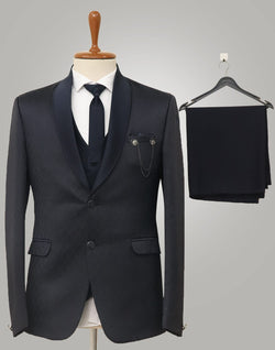 Collection of Navy Blue Jacquard Party Wear Designer Suit in a gallery layout