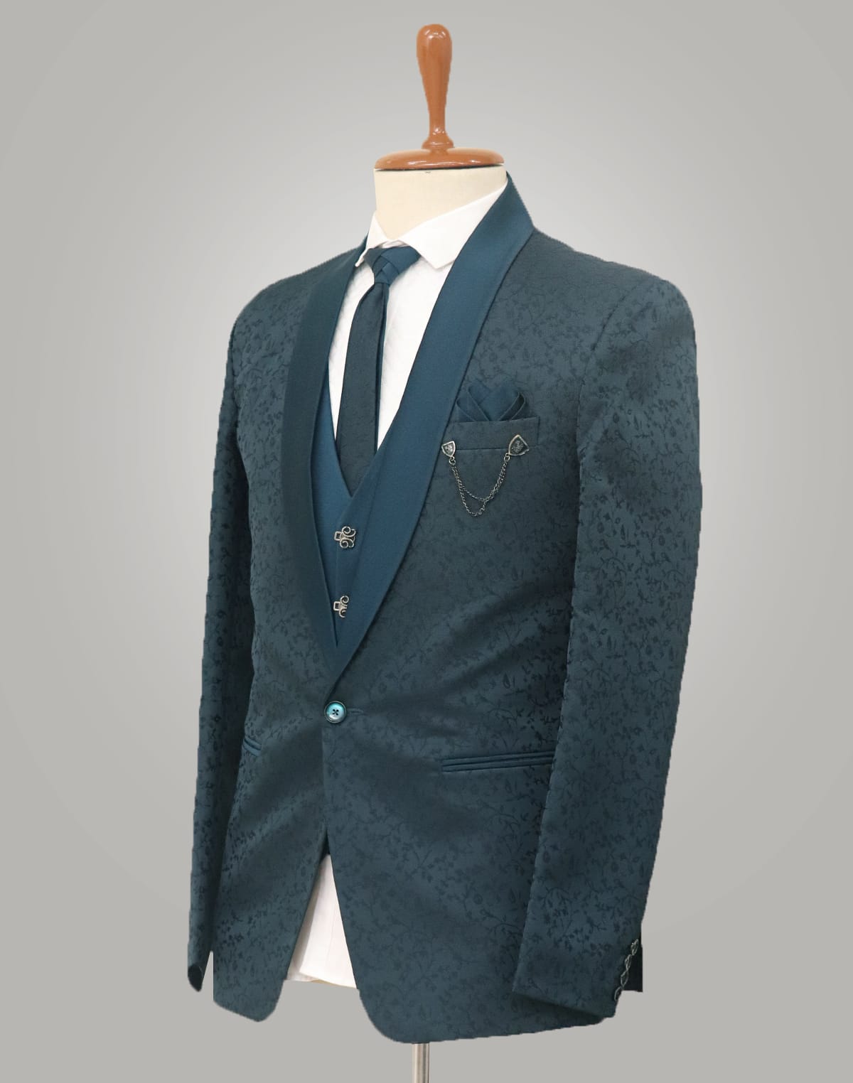 Collection of Elegant Green Coloured Jacquard Designer Suit in a gallery layout