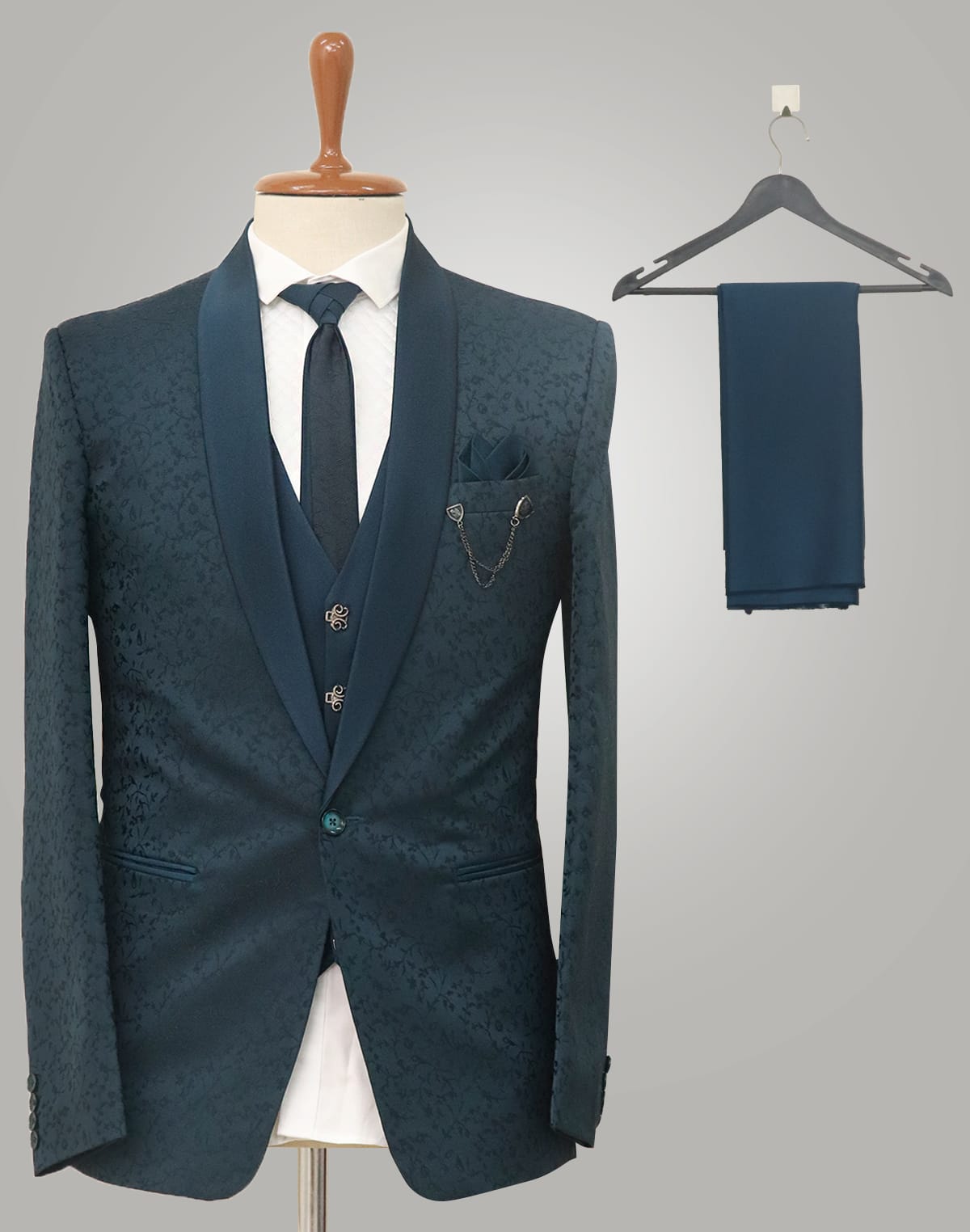 Collection of Elegant Green Coloured Jacquard Designer Suit in a gallery layout