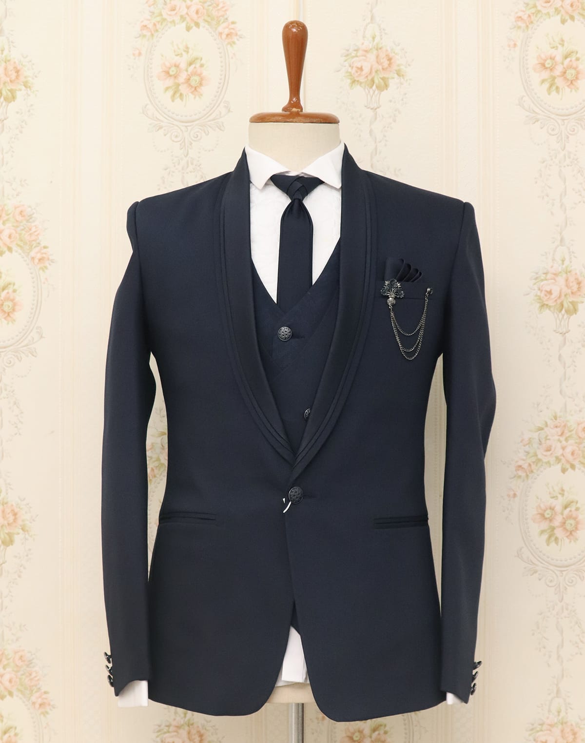 Collection of Opulent Blue Polyster Designer Suit in a gallery layout