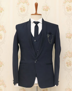 Collection of Opulent Blue Polyster Designer Suit in a gallery layout