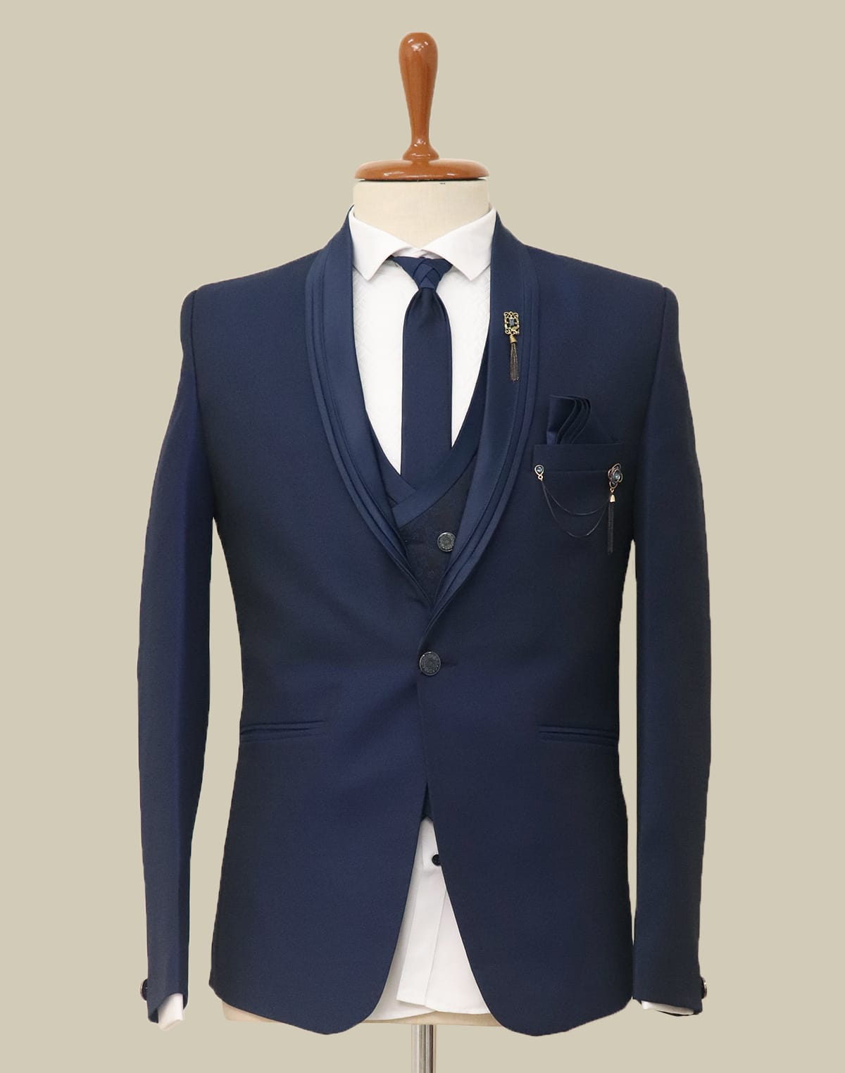 Stylish Royal Blue Solid Jacquard 5 PC Designer Suit