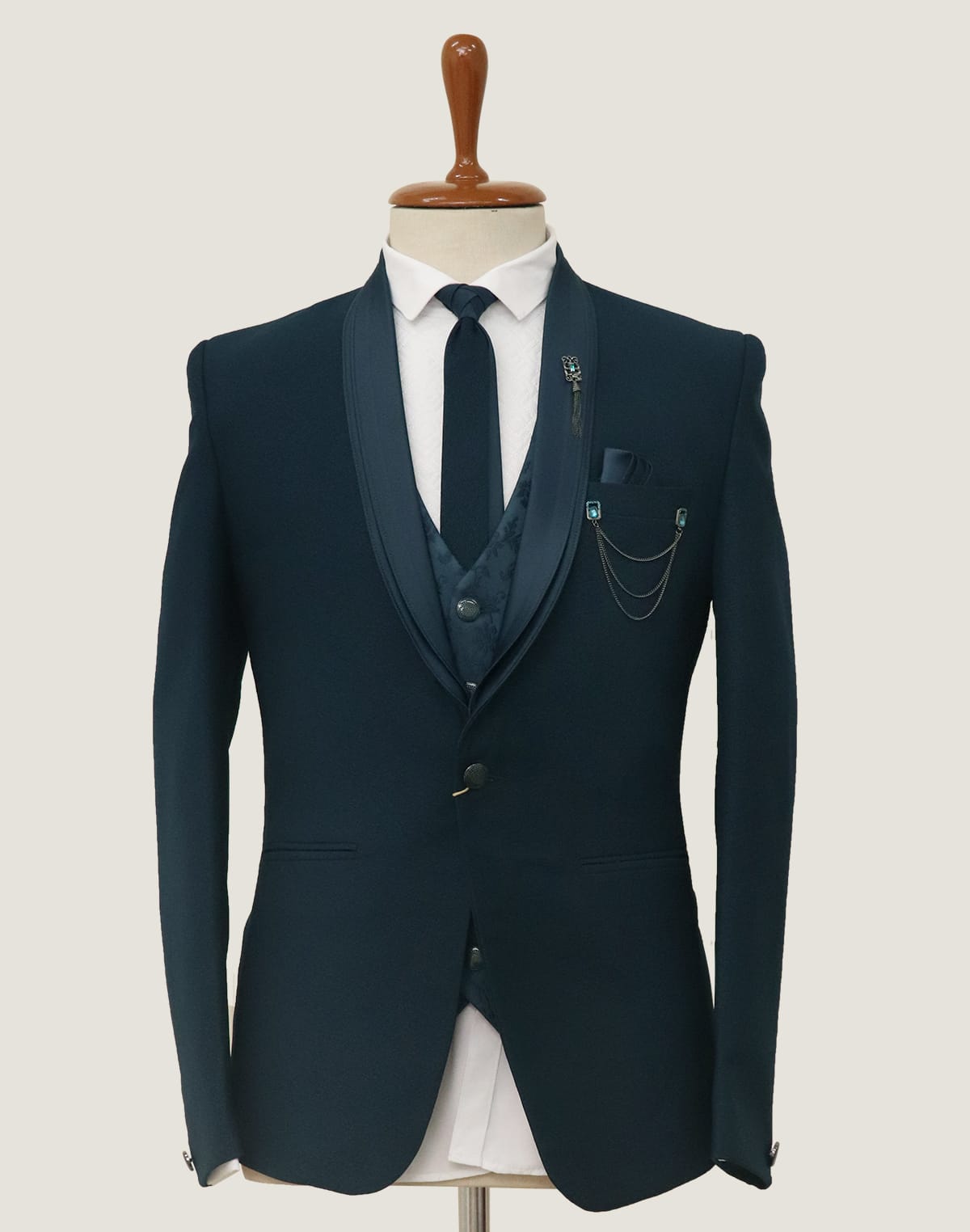 Collection of Peacock Blue Stylish 5Pc Designer Suit in a gallery layout