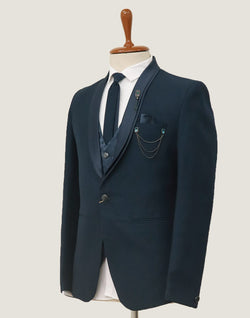 Collection of Peacock Blue Stylish 5Pc Designer Suit in a gallery layout