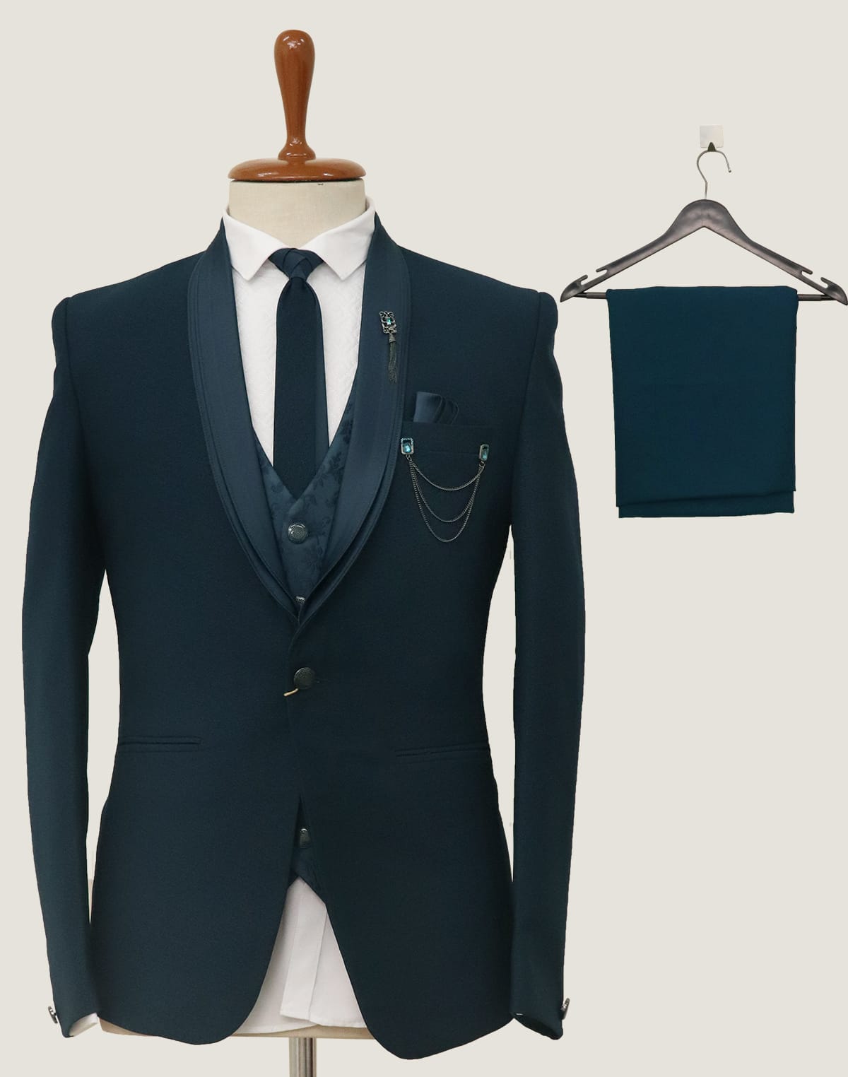 Collection of Peacock Blue Stylish 5Pc Designer Suit in a gallery layout