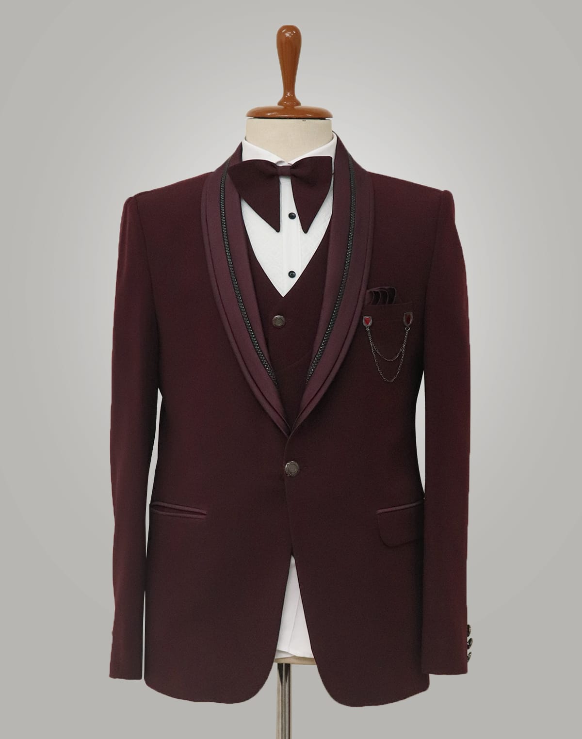 Collection of Designer Elegant Maroon Colour Polynsoic Suit in a gallery layout