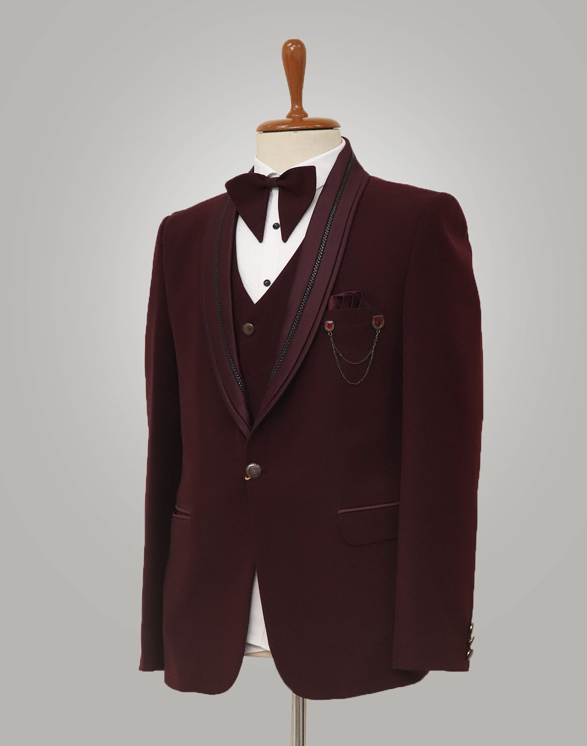 Collection of Designer Elegant Maroon Colour Polynsoic Suit in a gallery layout