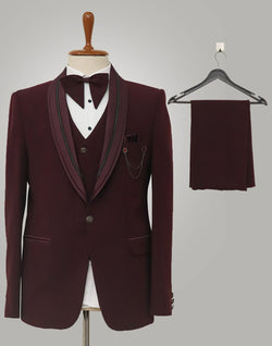 Collection of Designer Elegant Maroon Colour Polynsoic Suit in a gallery layout