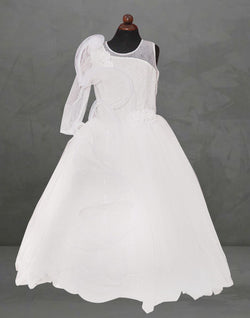 Collection of White elegant party wear Netted Frock in a gallery layout