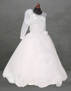 Collection of White elegant party wear Netted Frock in a gallery layout