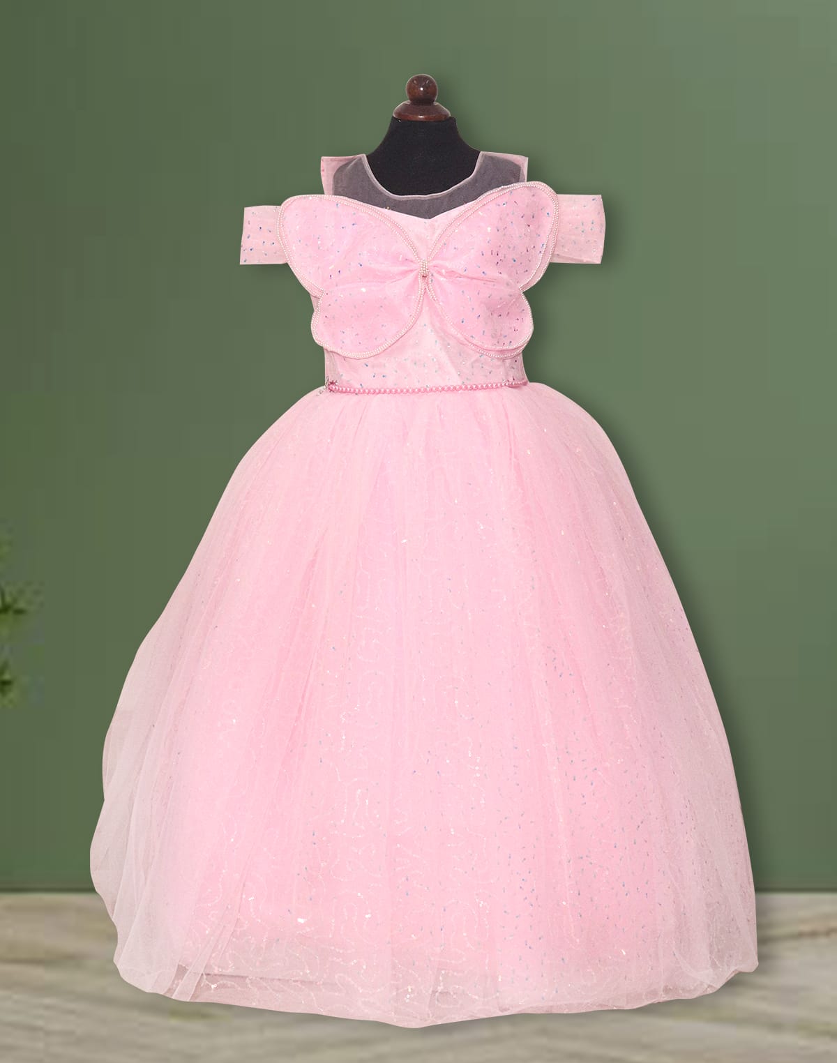 Collection of Beautiful Pink Colour Embellished with Pearls work Netted Frock in a gallery layout