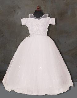 Collection of Beautiful White Colour Embellished with Pearls work Netted Frock in a gallery layout