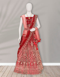 Collection of Designer Red all over beautiful Zardosi work Velvet Half Saree with Belt in a gallery layout