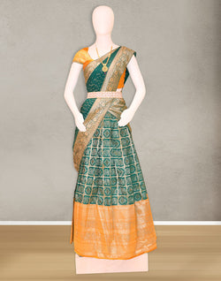 Collection of Green Floral print Banaras Fancy Half Saree in a gallery layout