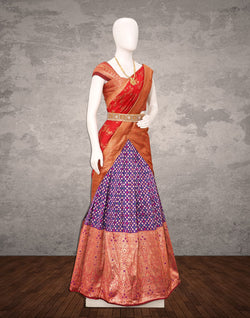 Collection of Designer bridal Violet Floral Banaras Fancy Half Saree in a gallery layout