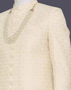 Collection of Cream Embroidery with Sequins work Raw Silk Indo-Western Set in a gallery layout