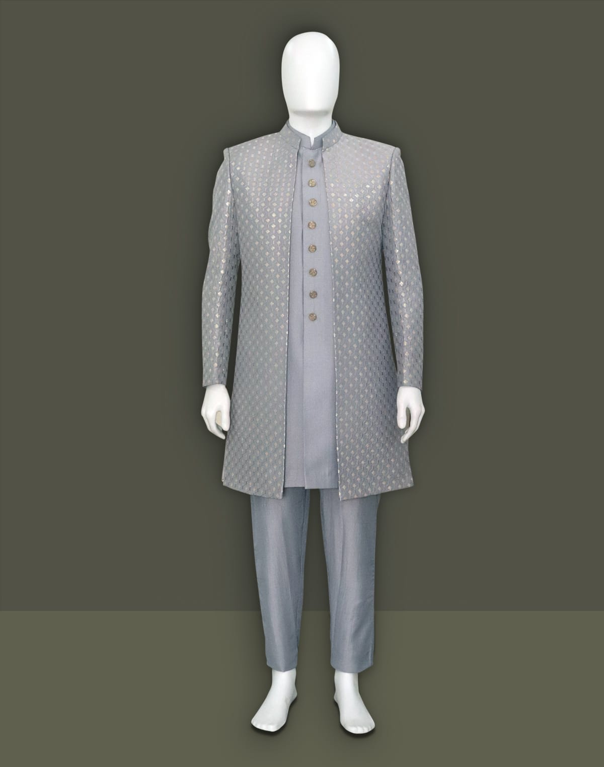 Graceful Grey Sequins work Raw Silk Indo Open Jacket