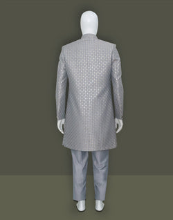 Collection of Graceful Grey Sequins work Raw Silk Indo Open Jacket in a gallery layout