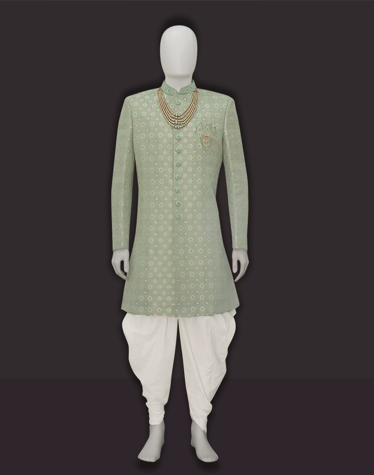 Pista Green Jacquard Fully Self Design With Patiyala Indo Western Set