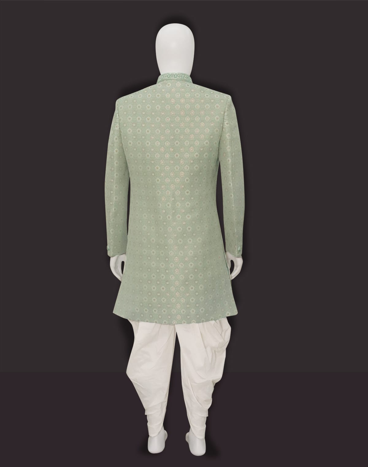 Pista Green Jacquard Fully Self Design With Patiyala Indo Western Set