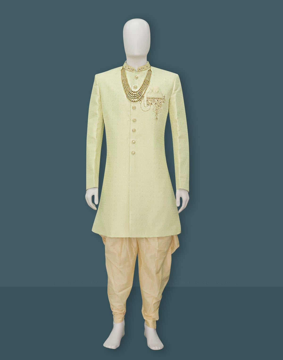 Lemon Yellow Jacquard Indo Western Set