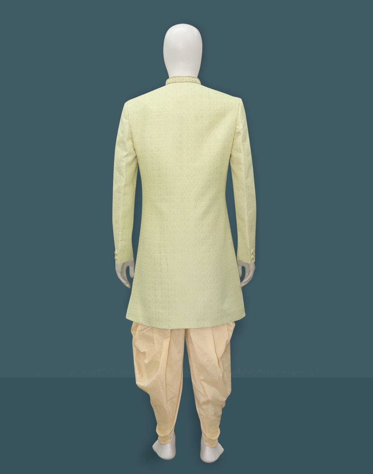 Collection of Lemon Yellow Jacquard Indo Western Set in a gallery layout