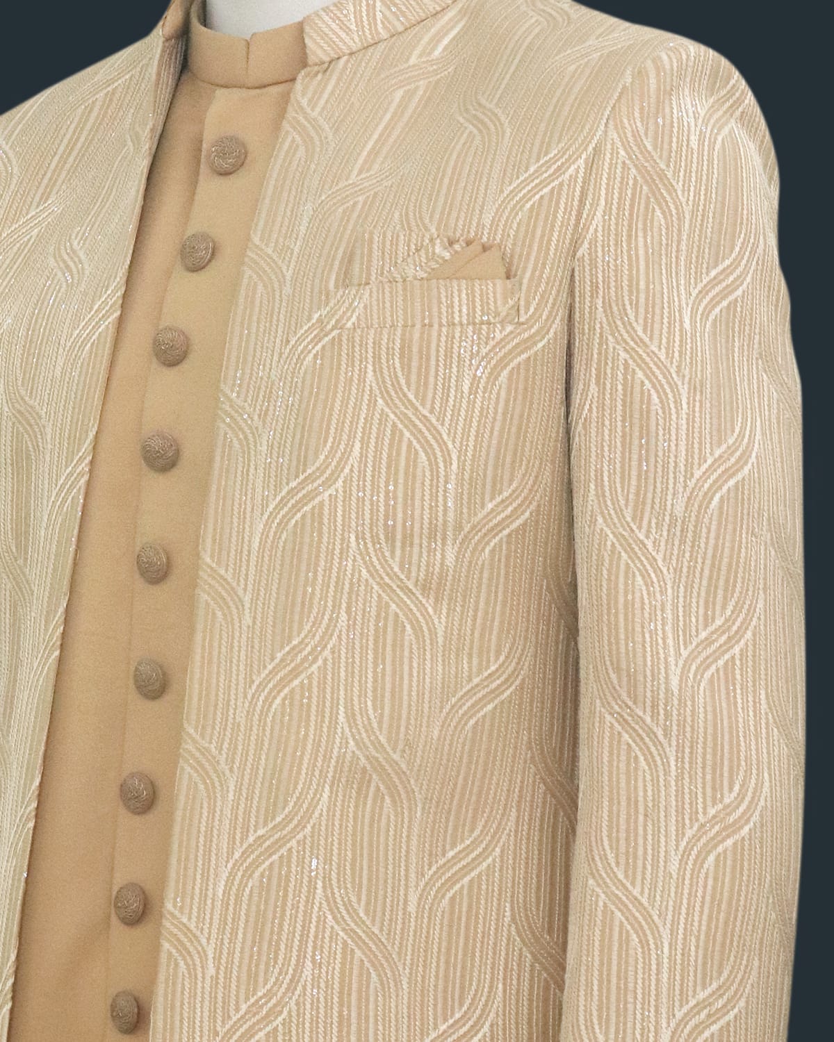 Collection of Fawn Colour Milky Silk Open Jacket Style Indo Western in a gallery layout