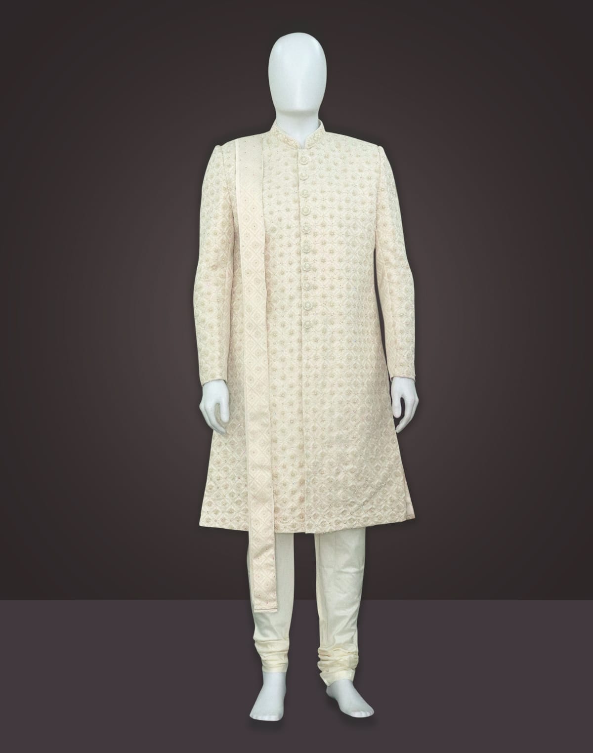 Stylish Cream heavy Cutdana work Sherwani with Dupatta