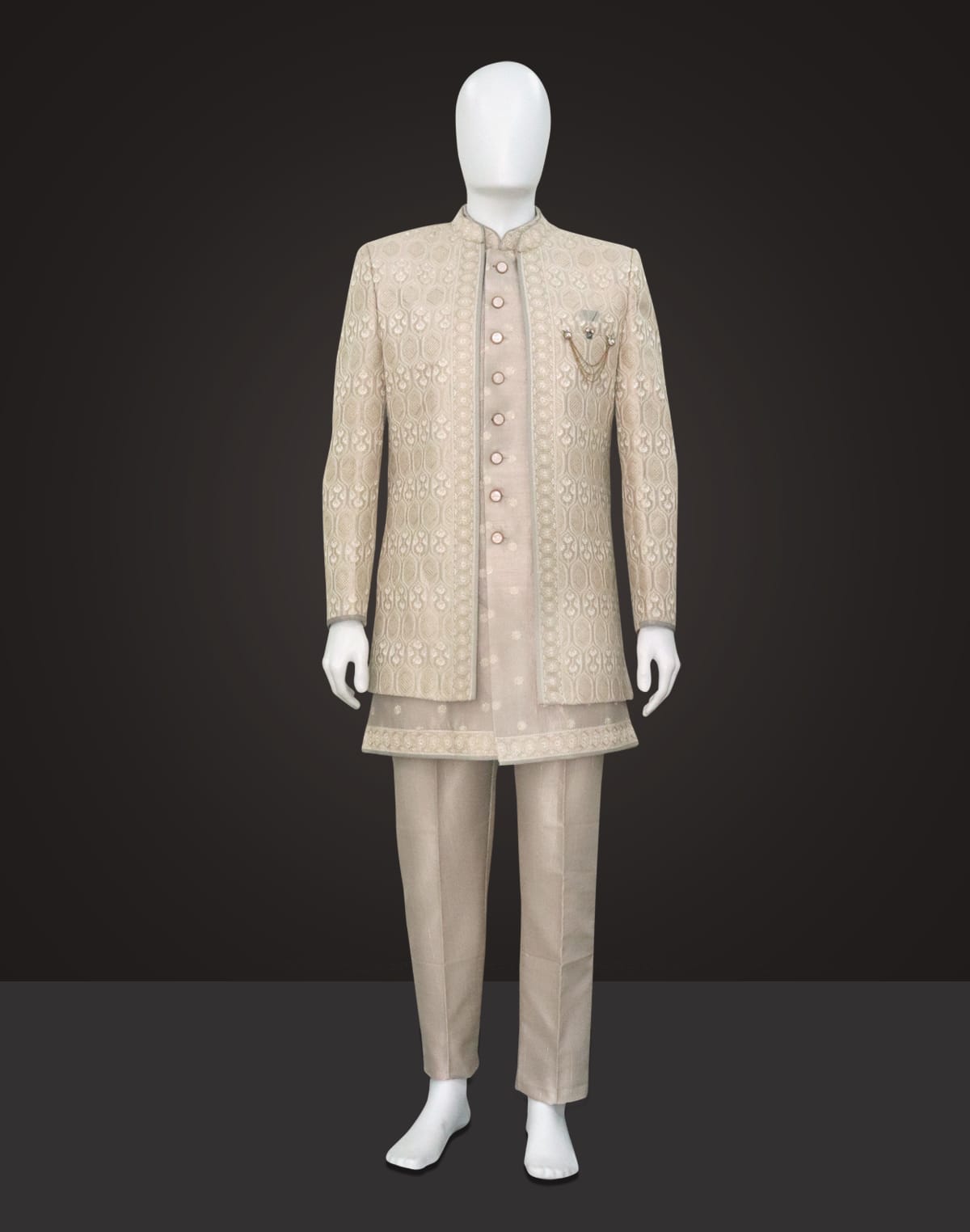 Collection of Grey Matka Silk Embroidery work Stylish Indo Open Jacket in a gallery layout