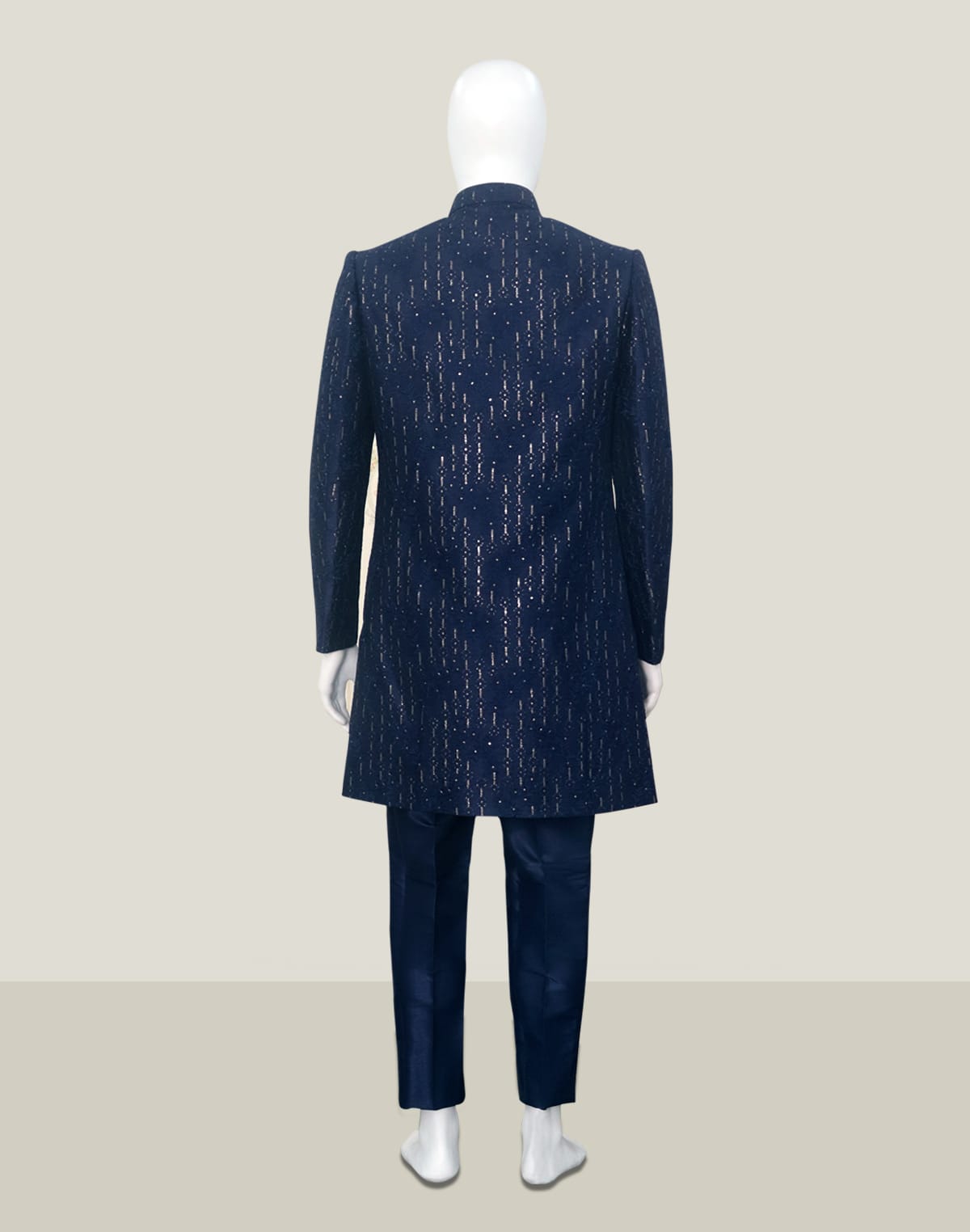 Navy Blue Designer Raw Silk Open Jacket Indo Western Set