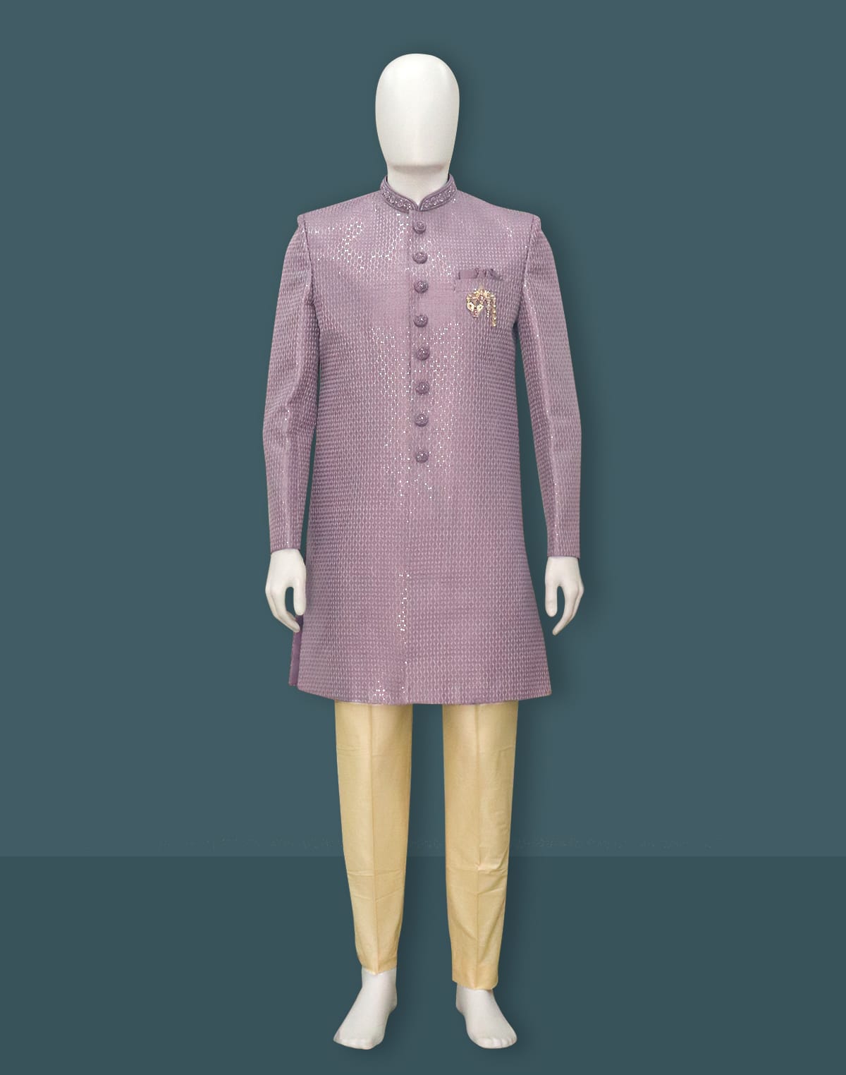 Collection of Light Purple Raw Silk Indo Western with Open Jacket in a gallery layout