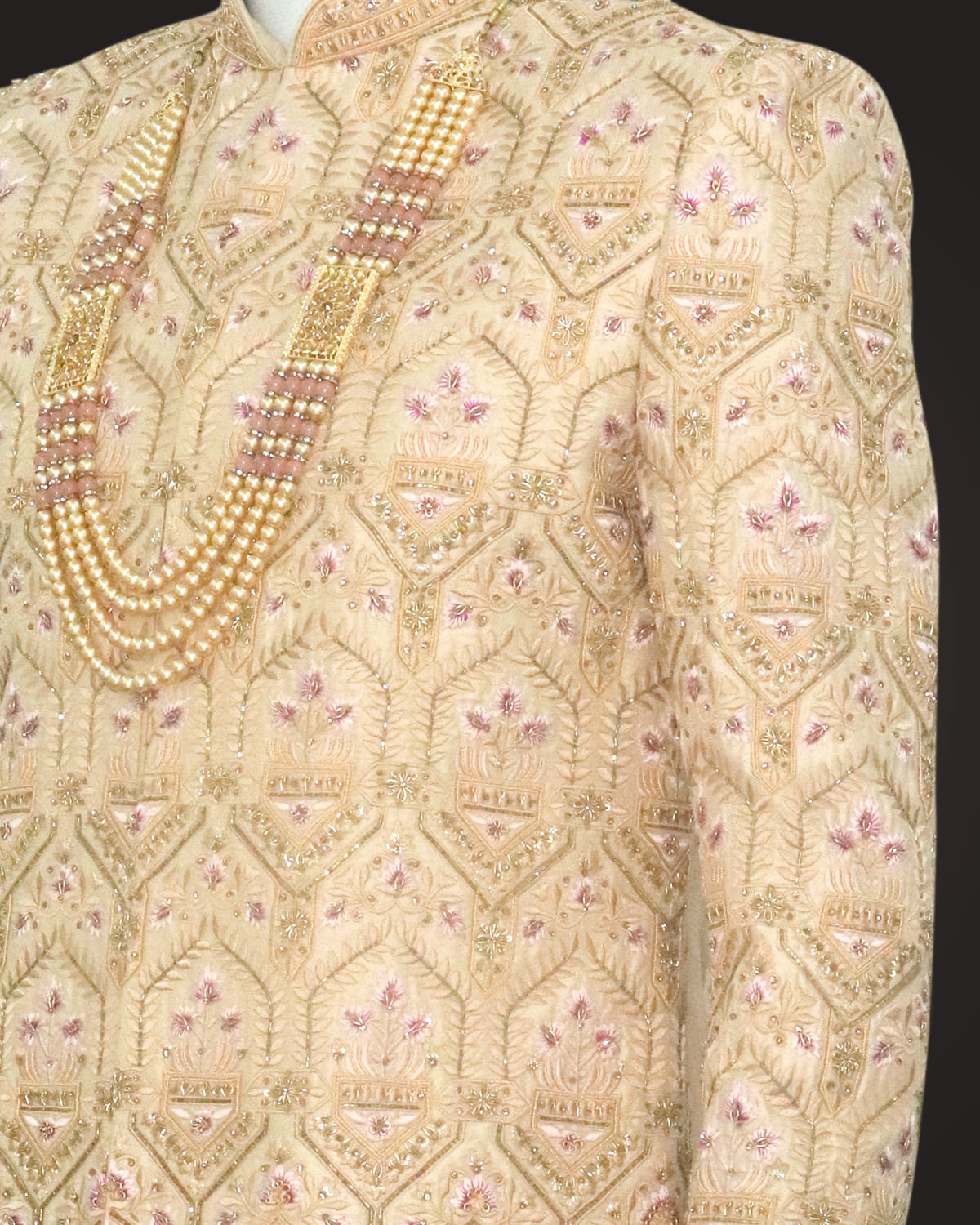 Collection of Light Cream all over heavy Cutdana with Embroidery work Raw Silk Indo Western Set in a gallery layout