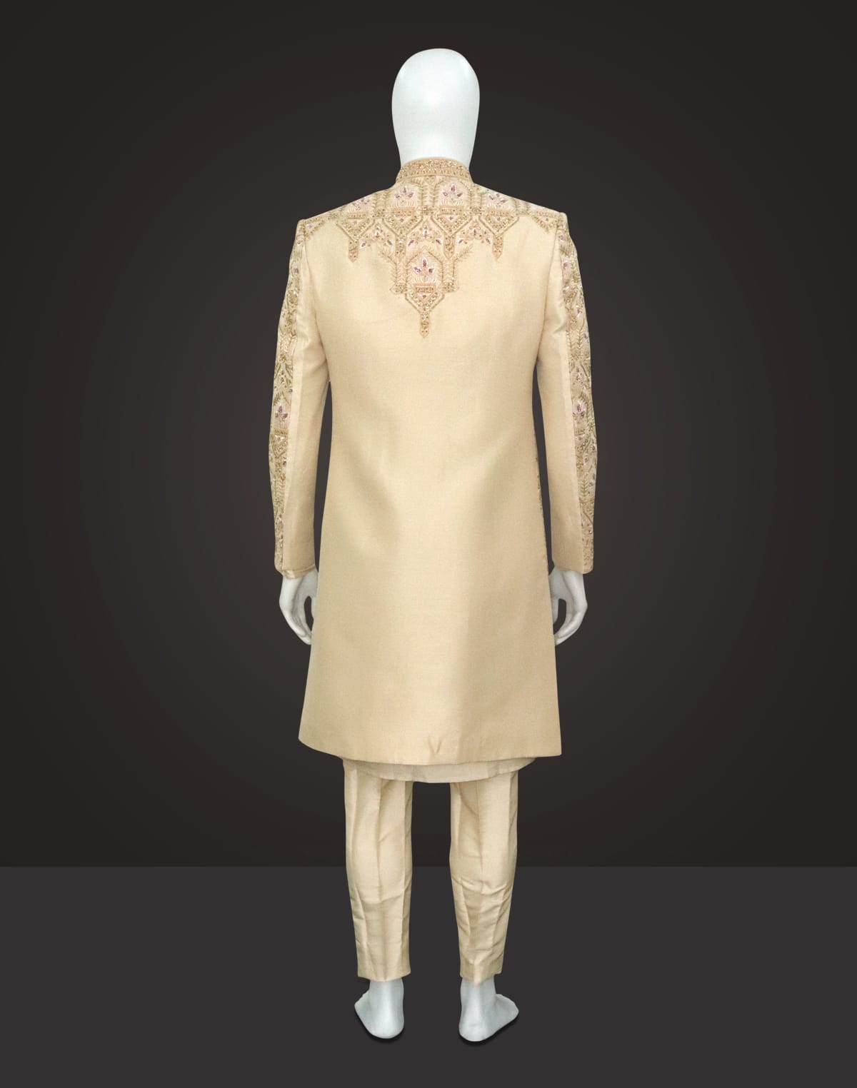 Collection of Light Cream all over heavy Cutdana with Embroidery work Raw Silk Indo Western Set in a gallery layout